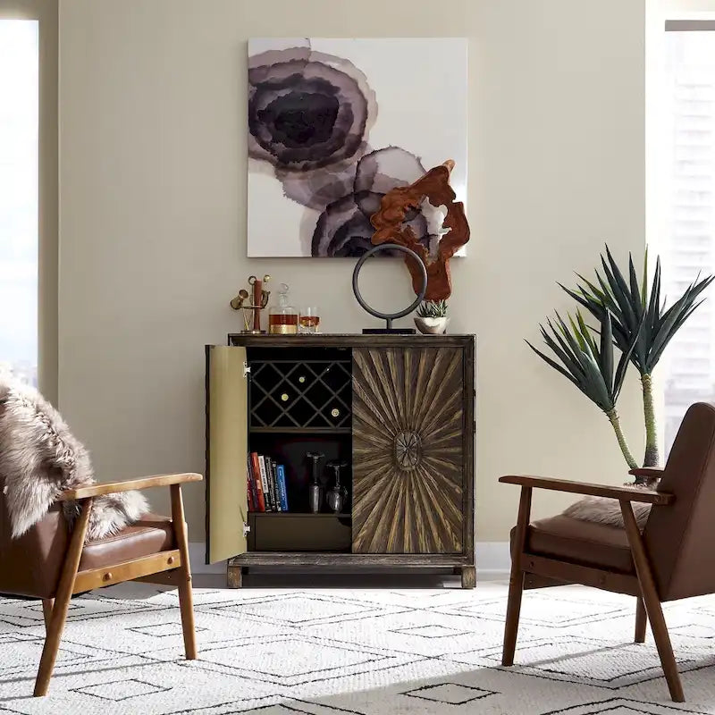 Aged-Whiskey-Hued Two-Door Decorative Wine Cabinet