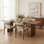 94 Inch Dining Table, Rectangular Top, Wide Panel Legs, Walnut Brown