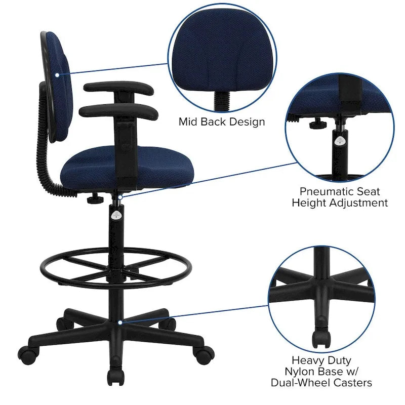 Fabric Drafting Chair with Arms (Cylinders: 22.5-27H or 26-30.5H)