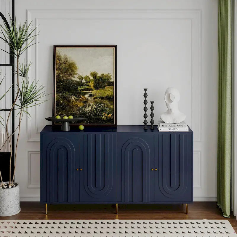 Modern Lacquered 4-Door Wooden Sideboard Buffet Server Cabinet