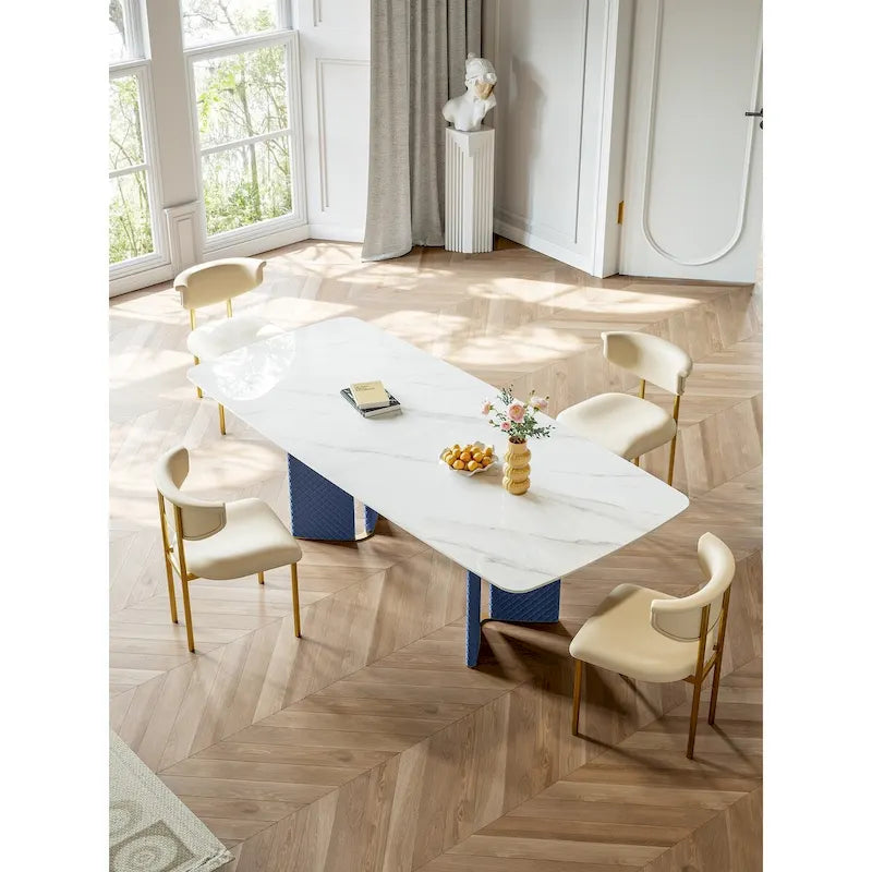 Rectangle White 70.86 in. Dining Table (8 Seats) - 70.86D35.43W29.52H